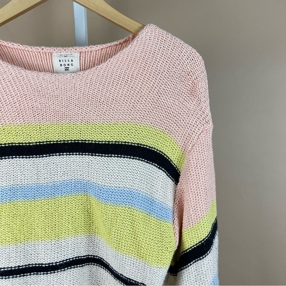 Billabong Size Large Seeing Stripes Sweater Pastel Colorblock Beachy Boho Hippie - Picture 11 of 12